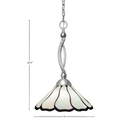 Toltec Bow 16in 1-Light Pendant | Brushed Nickel and Pearl & Black Flair Art Glass | Kitchen Island & Dining Room | 16 x 16 x 20.25 in | Model 271-BN-912