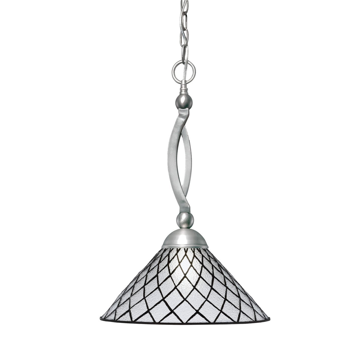 Toltec Bow 16in 1-Light Pendant | Brushed Nickel Steel and Diamond Ice Art Glass | Kitchen Island & Dining Room | 16 x 16 x 21 in | Model 271-BN-918