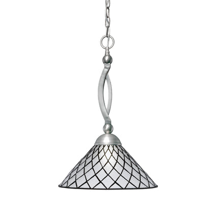Toltec Bow 16in 1-Light Pendant | Brushed Nickel Steel and Diamond Ice Art Glass | Kitchen Island & Dining Room | 16 x 16 x 21 in | Model 271-BN-918