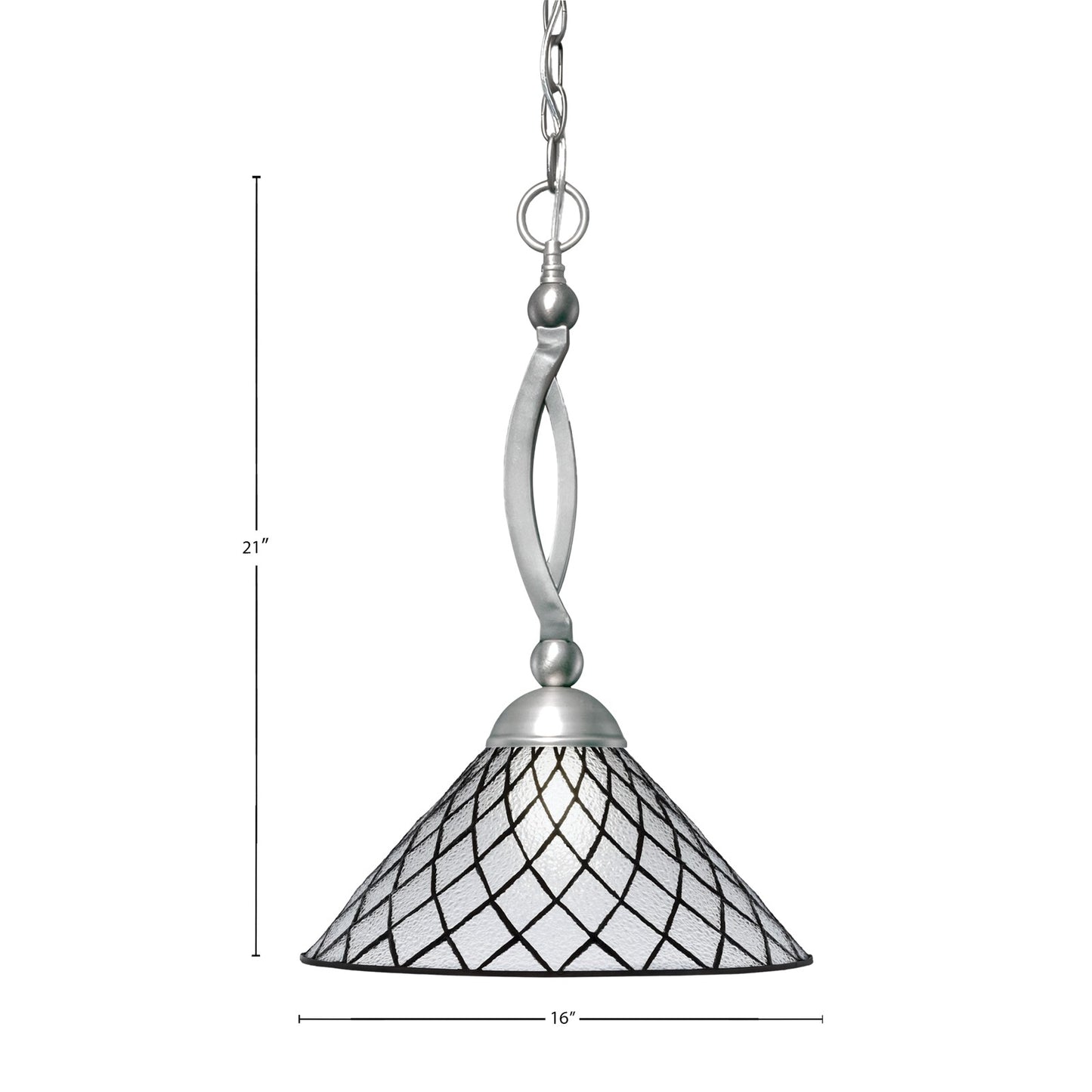 Toltec Bow 16in 1-Light Pendant | Brushed Nickel Steel and Diamond Ice Art Glass | Kitchen Island & Dining Room | 16 x 16 x 21 in | Model 271-BN-918