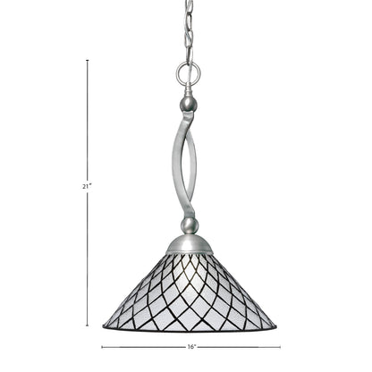 Toltec Bow 16in 1-Light Pendant | Brushed Nickel Steel and Diamond Ice Art Glass | Kitchen Island & Dining Room | 16 x 16 x 21 in | Model 271-BN-918