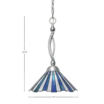 Toltec Bow 16in 1-Light Pendant | Brushed Nickel Steel and Sea Ice Art Glass | Kitchen Island & Dining Room | 16 x 16 x 20.75 in | Model 271-BN-932