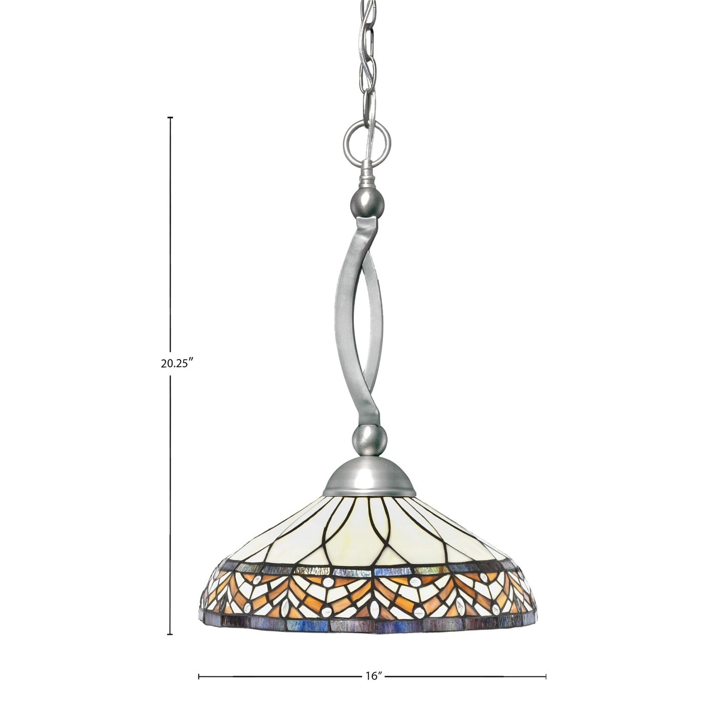 Toltec Bow 16in 1-Light Pendant | Brushed Nickel Steel and Royal Merlot Art Glass | Kitchen Island & Dining Room | 16 x 16 x 20.25 in | Model 271-BN-948