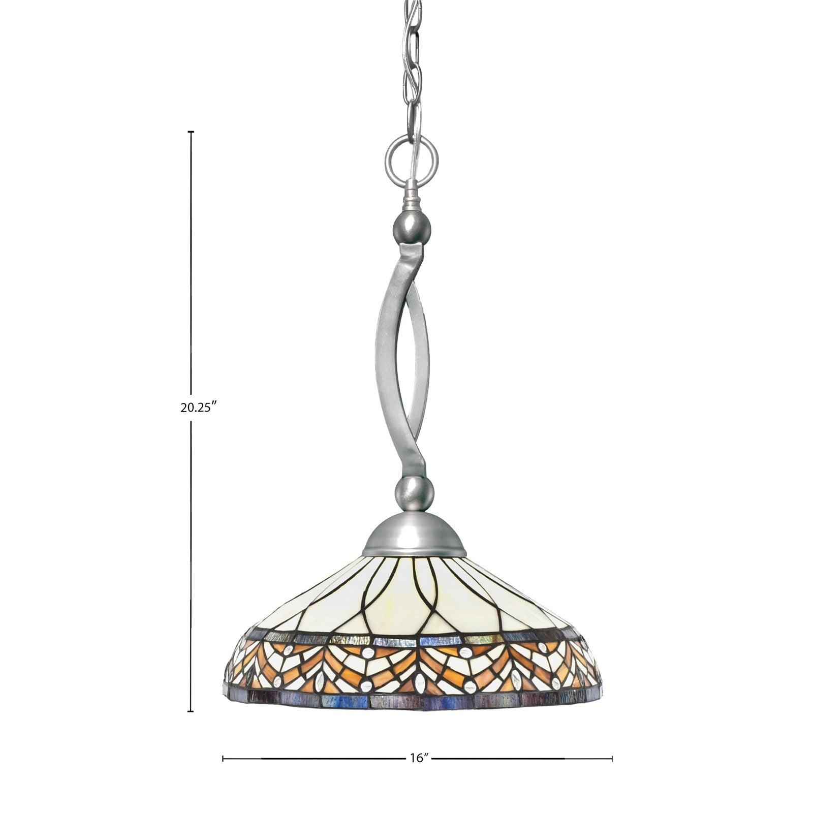 Toltec Bow 16in 1-Light Pendant | Brushed Nickel Steel and Royal Merlot Art Glass | Kitchen Island & Dining Room | 16 x 16 x 20.25 in | Model 271-BN-948