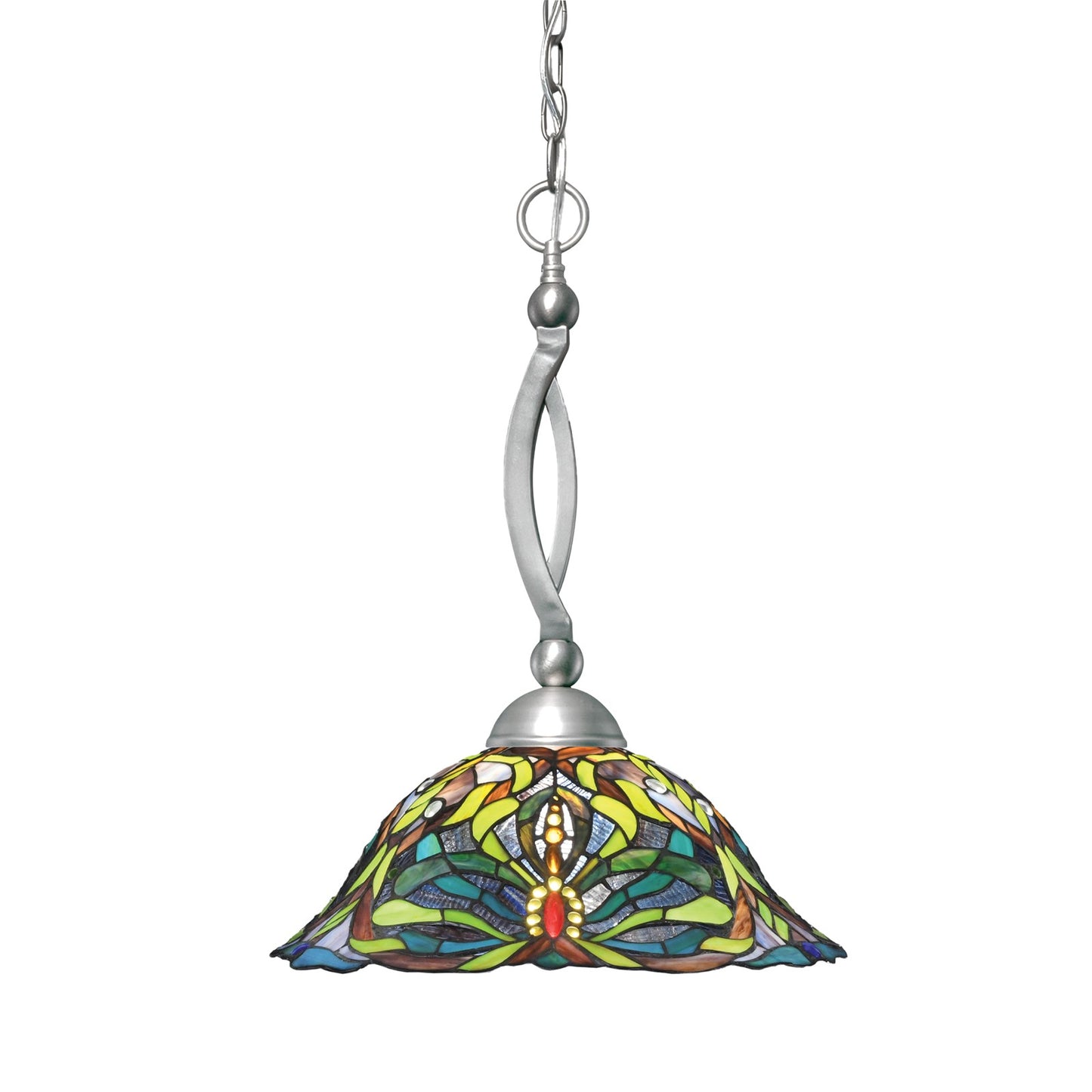 Toltec Bow 19in 1-Light Pendant | Brushed Nickel Steel and Kaleidoscope Art Glass | Kitchen Island & Dining Room | 19 x 19 x 20.5 in | Model 271-BN-990
