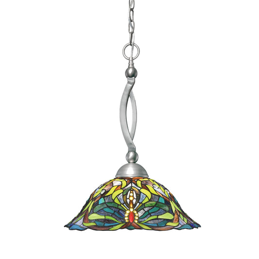 Toltec Bow 19in 1-Light Pendant | Brushed Nickel Steel and Kaleidoscope Art Glass | Kitchen Island & Dining Room | 19 x 19 x 20.5 in | Model 271-BN-990