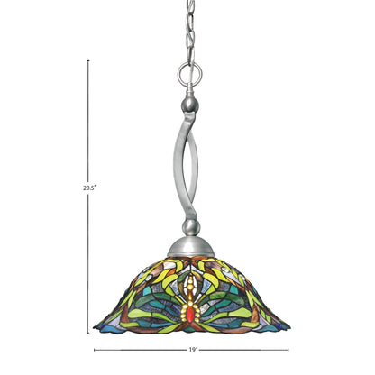 Toltec Bow 19in 1-Light Pendant | Brushed Nickel Steel and Kaleidoscope Art Glass | Kitchen Island & Dining Room | 19 x 19 x 20.5 in | Model 271-BN-990