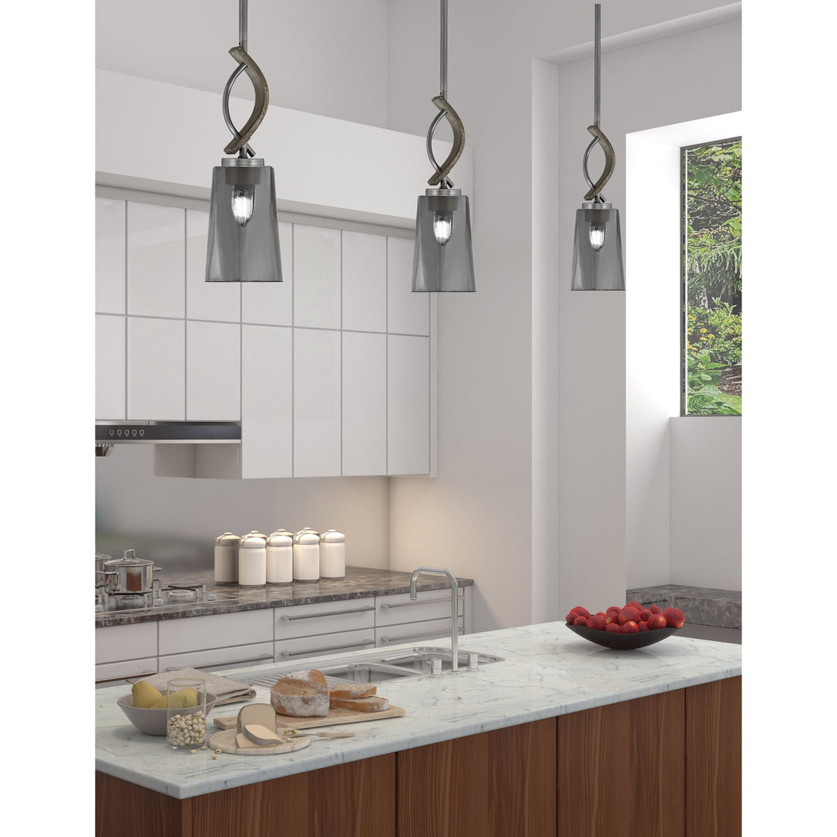 Toltec Monterey 13in 1-Light Mini Pendant | Rustic Graphite and Smoke Bubble Glass | Kitchen Island & Dining Room | 4.5 x 13 in | Model 2901-GPDW-262