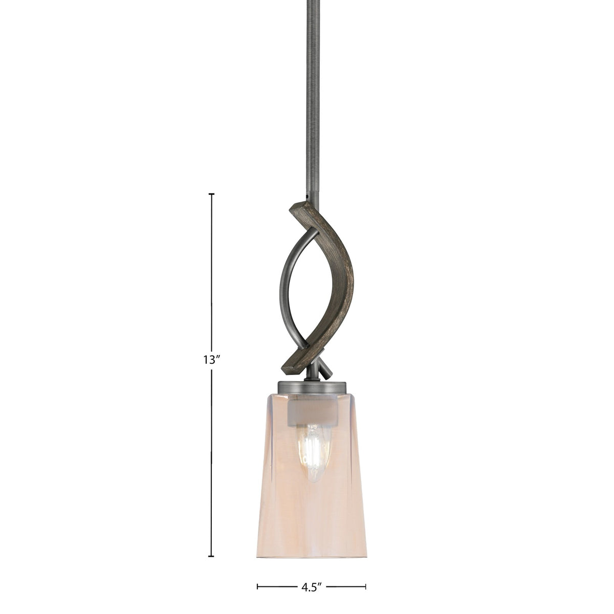 Toltec Monterey 13in 1-Light Mini Pendant | Rustic Graphite and Amber Gradient Glass | Kitchen Island & Dining Room | Model 2901-GPDW-263