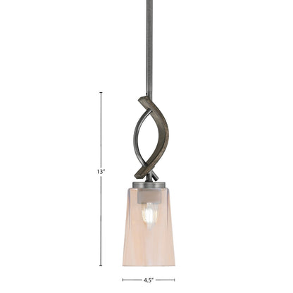 Toltec Monterey 13in 1-Light Mini Pendant | Rustic Graphite and Amber Gradient Glass | Kitchen Island & Dining Room | Model 2901-GPDW-263