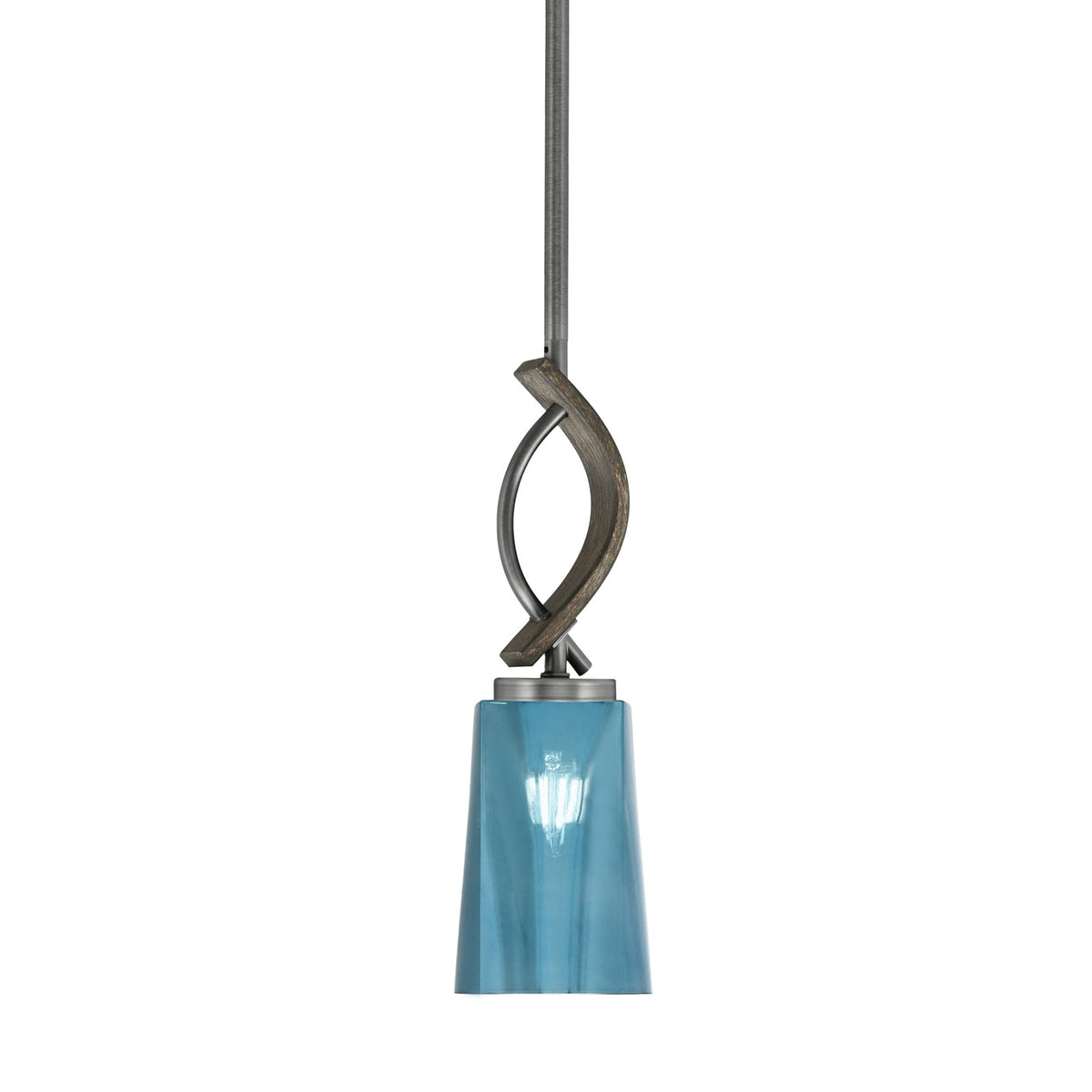 Toltec Monterey 13in 1-Light Mini Pendant | Rustic Graphite and Blue Gradient Glass | Kitchen Island & Dining Room | 4.5 x 13 in | Model 2901-GPDW-265