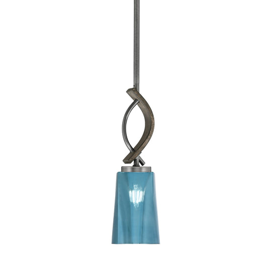 Toltec Monterey 13in 1-Light Mini Pendant | Rustic Graphite and Blue Gradient Glass | Kitchen Island & Dining Room | 4.5 x 13 in | Model 2901-GPDW-265