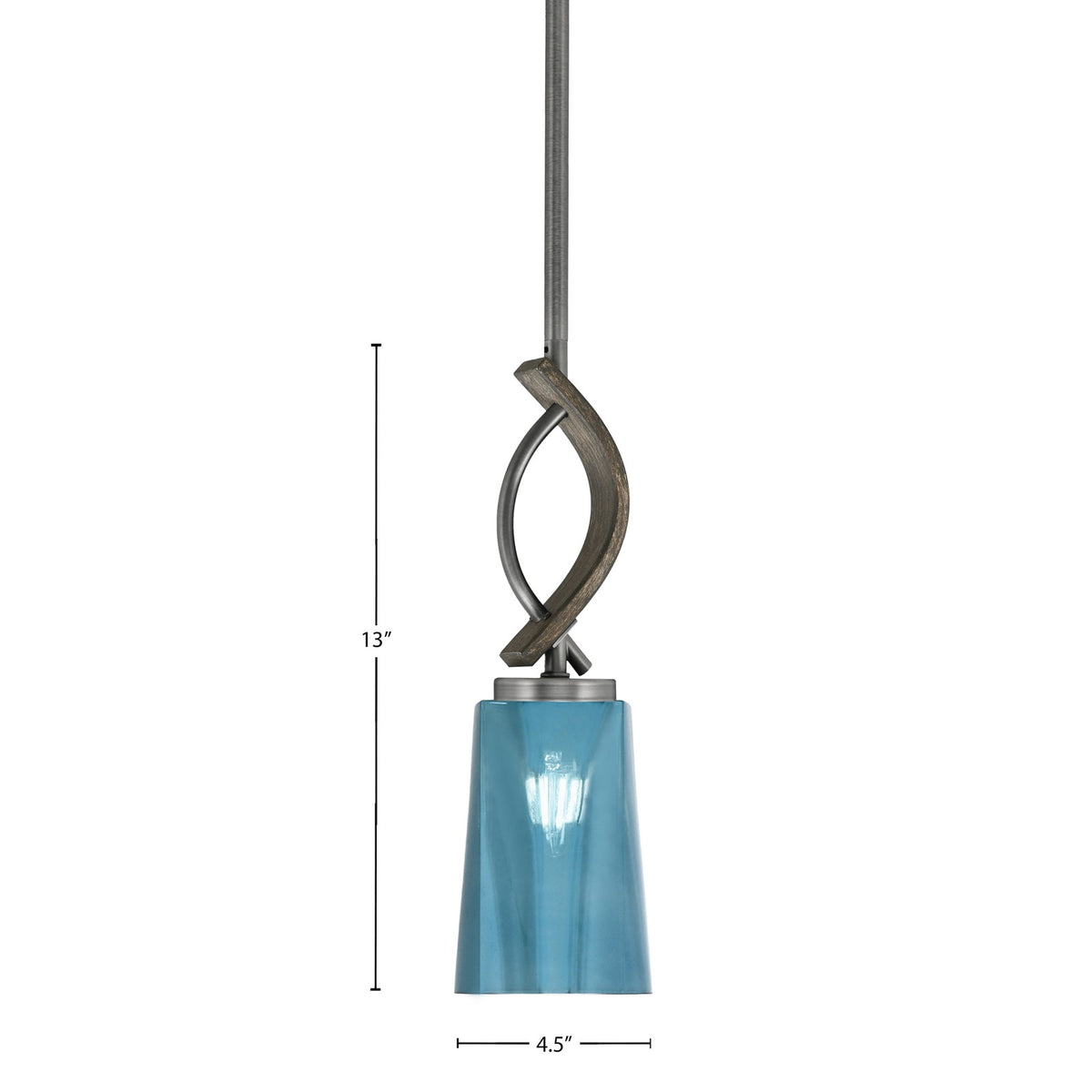 Toltec Monterey 13in 1-Light Mini Pendant | Rustic Graphite and Blue Gradient Glass | Kitchen Island & Dining Room | 4.5 x 13 in | Model 2901-GPDW-265