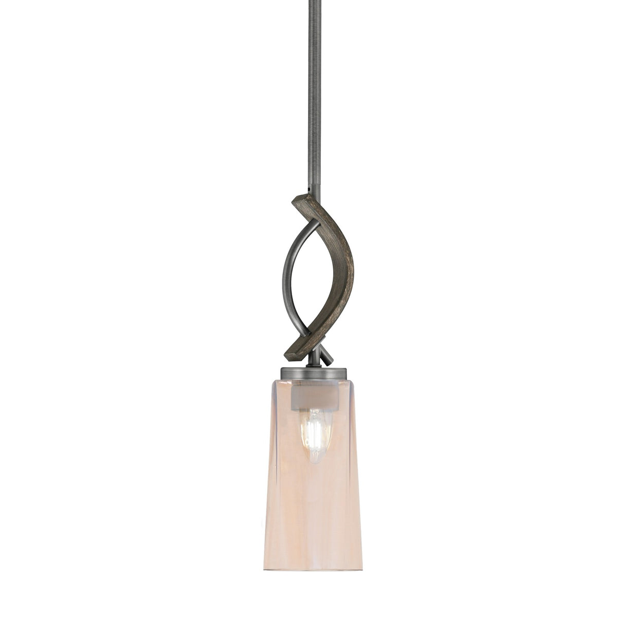 Toltec Monterey 5in 1-Light Mini Pendant | Rustic Graphite and Painted Distressed Wood-look Metal with Amber Gradient Glass | Model 2901-GPDW-293