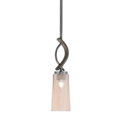 Toltec Monterey 5in 1-Light Mini Pendant | Rustic Graphite and Painted Distressed Wood-look Metal with Amber Gradient Glass | Model 2901-GPDW-293