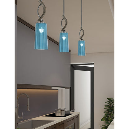 Toltec Monterey 5in 1-Light Mini Pendant | Rustic Graphite and Painted Distressed Wood-look Metal with Blue Gradient Glass | Model 2901-GPDW-295