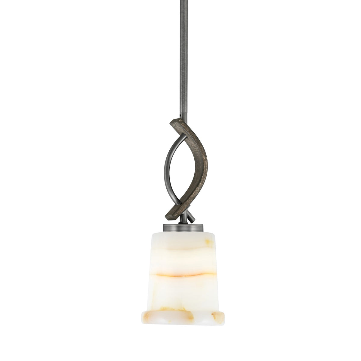 Toltec Monterey 5in 1-Light Mini Pendant | Rustic Graphite and Painted Distressed Wood-look Metal with Natural Stone Shade | Model 2901-GPDW-4128