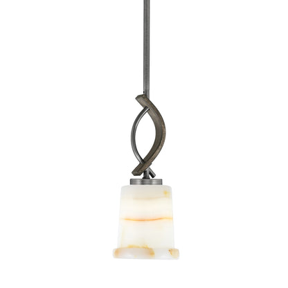 Toltec Monterey 5in 1-Light Mini Pendant | Rustic Graphite and Painted Distressed Wood-look Metal with Natural Stone Shade | Model 2901-GPDW-4128