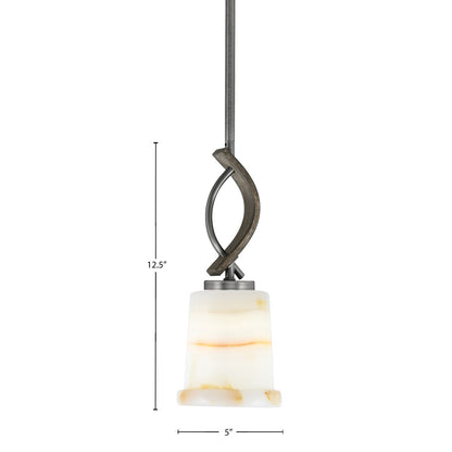 Toltec Monterey 5in 1-Light Mini Pendant | Rustic Graphite and Painted Distressed Wood-look Metal with Natural Stone Shade | Model 2901-GPDW-4128