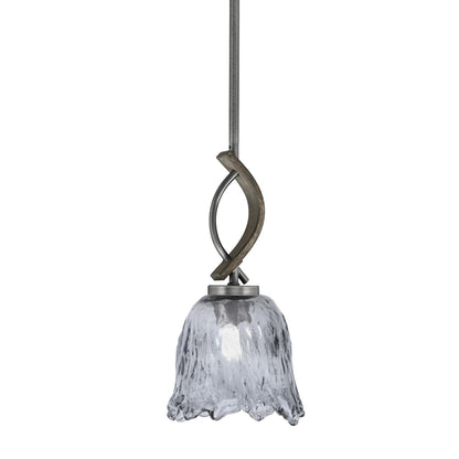 Toltec Monterey 7in 1-Light Mini Pendant | Rustic Graphite and Painted Distressed Wood-look Metal with Smoke Lava Glass | Model 2901-GPDW-4232