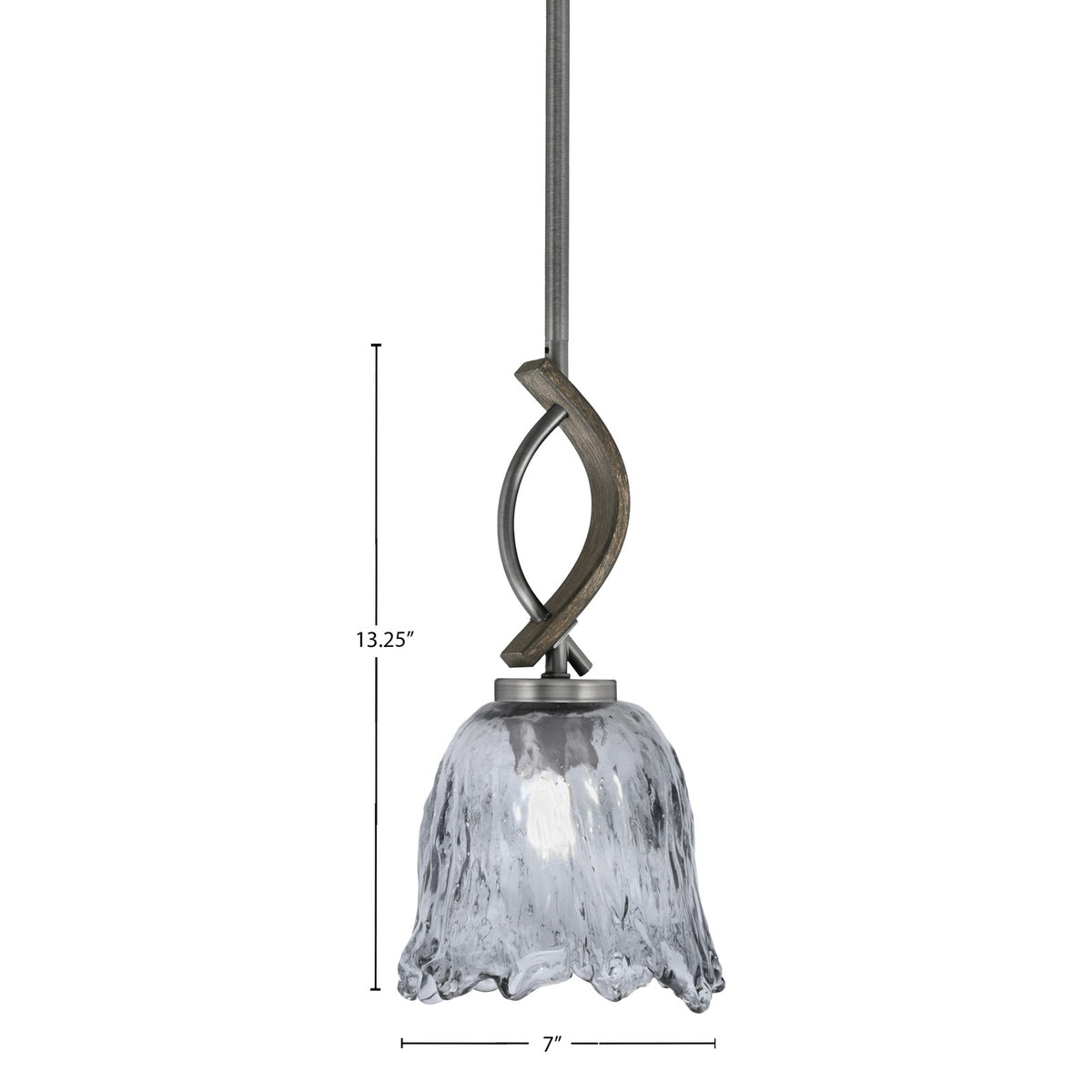 Toltec Monterey 7in 1-Light Mini Pendant | Rustic Graphite and Painted Distressed Wood-look Metal with Smoke Lava Glass | Model 2901-GPDW-4232