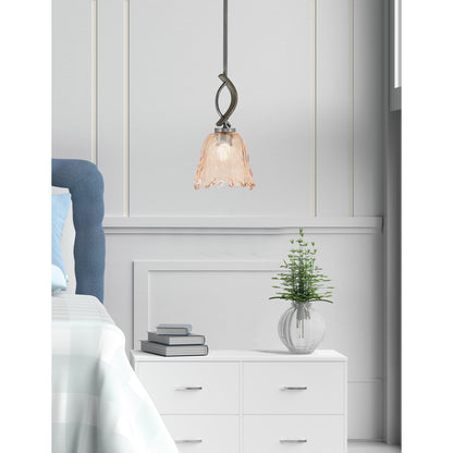 Toltec Monterey 7in 1-Light Mini Pendant | Rustic Graphite and Painted Distressed Wood-look Metal with Amber Lava Glass | Model 2901-GPDW-4233