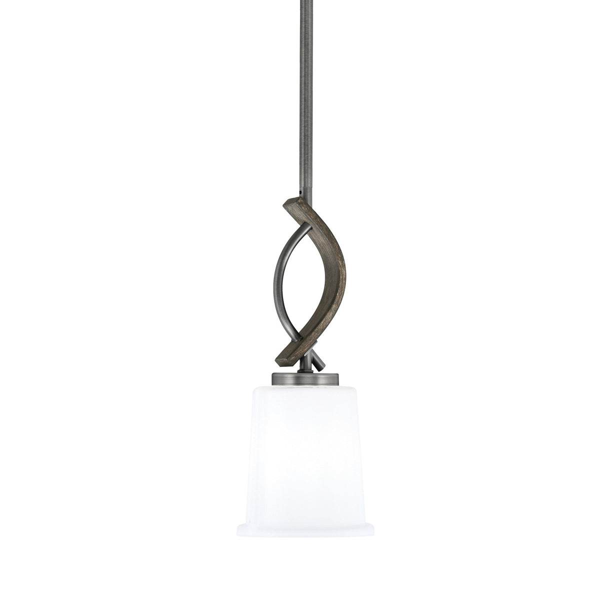 Toltec Monterey 5in 1-Light Mini Pendant | Rustic Graphite and Painted Distressed Wood-look Metal with White Opal Glass | Model 2901-GPDW-5031