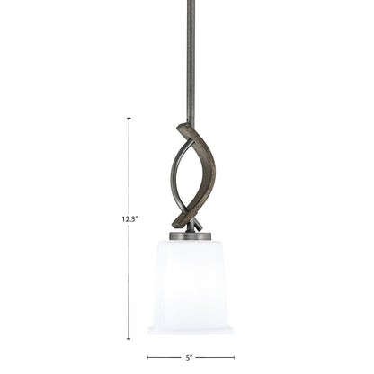 Toltec Monterey 5in 1-Light Mini Pendant | Rustic Graphite and Painted Distressed Wood-look Metal with White Opal Glass | Model 2901-GPDW-5031