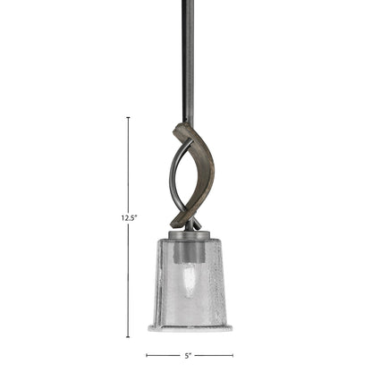 Toltec Monterey 5in 1-Light Mini Pendant | Rustic Graphite and Painted Distressed Wood-look Metal with Smoke Bubble Glass | Model 2901-GPDW-5032