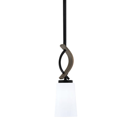 Toltec Monterey 4.5in 1-Light Mini Pendant | Modern Matte Black and Painted Distressed Wood-look Metal with White Opal Glass | Model 2901-MBDW-261