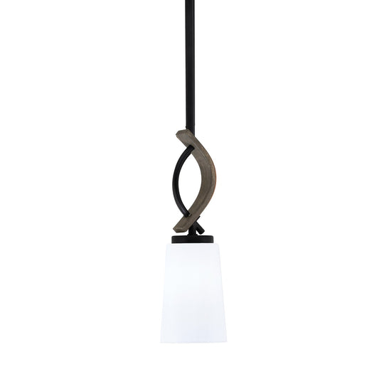 Toltec Monterey 4.5in 1-Light Mini Pendant | Modern Matte Black and Painted Distressed Wood-look Metal with White Opal Glass | Model 2901-MBDW-261