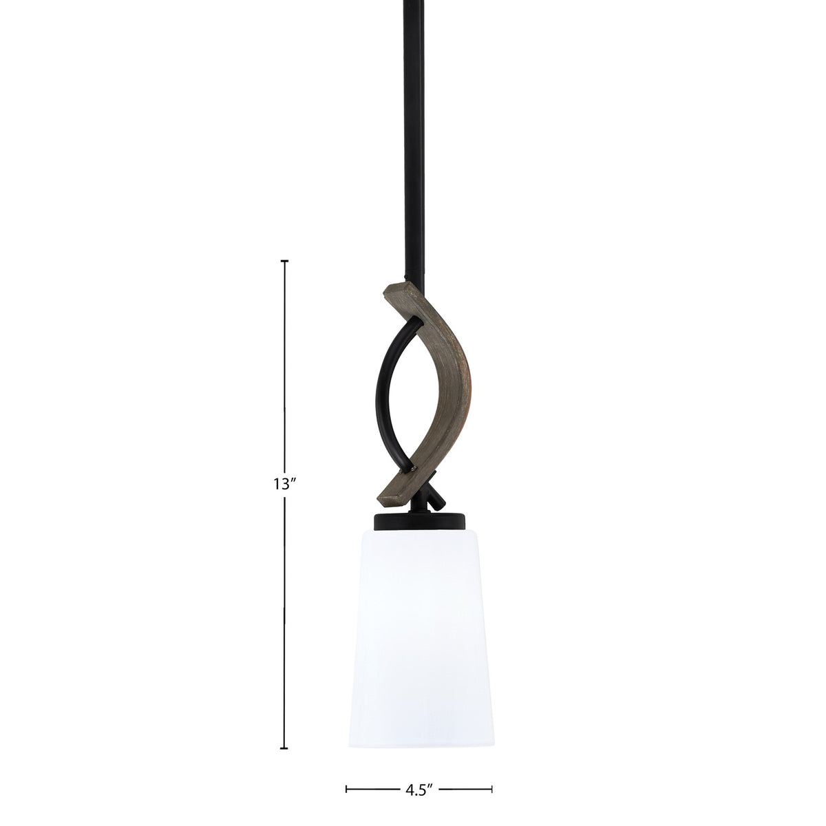 Toltec Monterey 4.5in 1-Light Mini Pendant | Modern Matte Black and Painted Distressed Wood-look Metal with White Opal Glass | Model 2901-MBDW-261