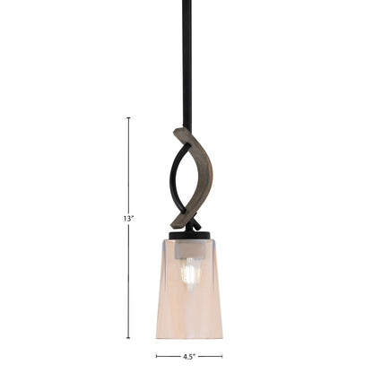 Toltec Monterey 5in 1-Light Mini Pendant | Rustic Matte Black and Painted Distressed Wood-look Metal with Amber Gradient Glass | Model 2901-MBDW-263