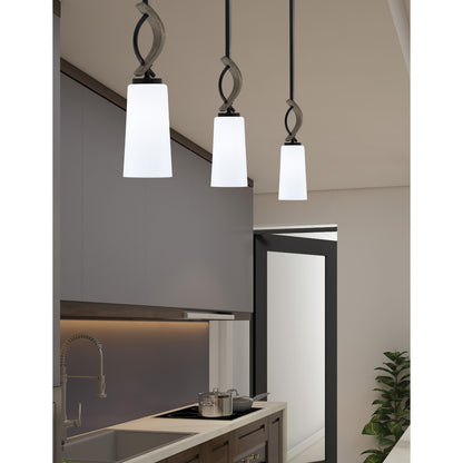 Toltec Monterey 5in 1-Light Mini Pendant | Rustic Matte Black and Painted Distressed Wood-look Metal with White Opal Glass | Model 2901-MBDW-291