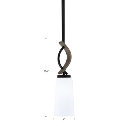 Toltec Monterey 5in 1-Light Mini Pendant | Rustic Matte Black and Painted Distressed Wood-look Metal with White Opal Glass | Model 2901-MBDW-291
