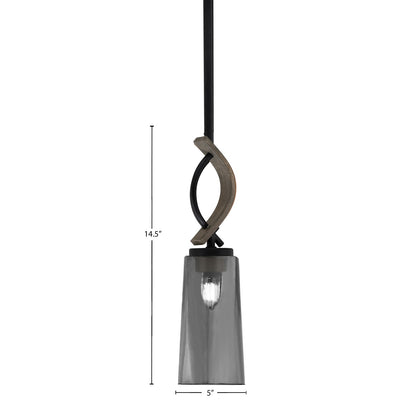 Toltec Monterey 5in 1-Light Mini Pendant | Rustic Matte Black and Painted Distressed Wood-look Metal with Smoke Bubble Glass | Model 2901-MBDW-292