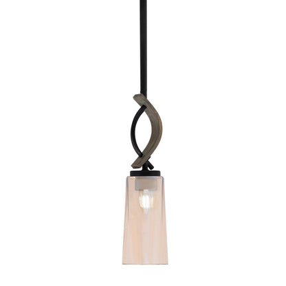 Toltec Monterey 5in 1-Light Mini Pendant | Matte Black and Distressed Wood-look Metal with Amber Gradient Glass | Kitchen | Model 2901-MBDW-293