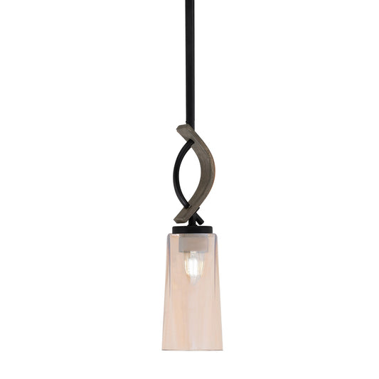 Toltec Monterey 5in 1-Light Mini Pendant | Matte Black and Distressed Wood-look Metal with Amber Gradient Glass | Kitchen | Model 2901-MBDW-293