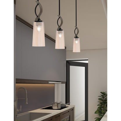 Toltec Monterey 5in 1-Light Mini Pendant | Matte Black and Distressed Wood-look Metal with Amber Gradient Glass | Kitchen | Model 2901-MBDW-293