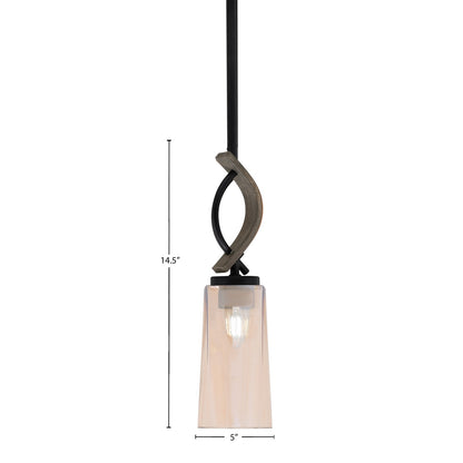 Toltec Monterey 5in 1-Light Mini Pendant | Matte Black and Distressed Wood-look Metal with Amber Gradient Glass | Kitchen | Model 2901-MBDW-293
