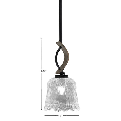 Toltec Monterey 7in 1-Light Mini Pendant | Rustic Matte Black and Painted Distressed Wood-look Metal with Clear Lava Glass | Model 2901-MBDW-4230