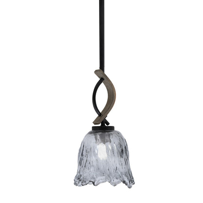 Toltec Monterey 7in 1-Light Mini Pendant | Rustic Matte Black and Painted Distressed Wood-look Metal with Smoke Lava Glass | Model 2901-MBDW-4232