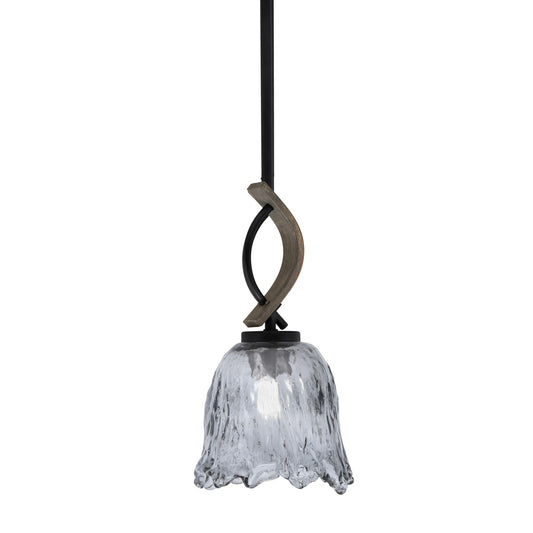 Toltec Monterey 7in 1-Light Mini Pendant | Rustic Matte Black and Painted Distressed Wood-look Metal with Smoke Lava Glass | Model 2901-MBDW-4232