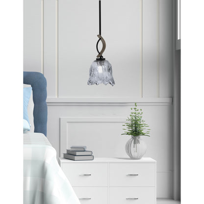 Toltec Monterey 7in 1-Light Mini Pendant | Rustic Matte Black and Painted Distressed Wood-look Metal with Smoke Lava Glass | Model 2901-MBDW-4232