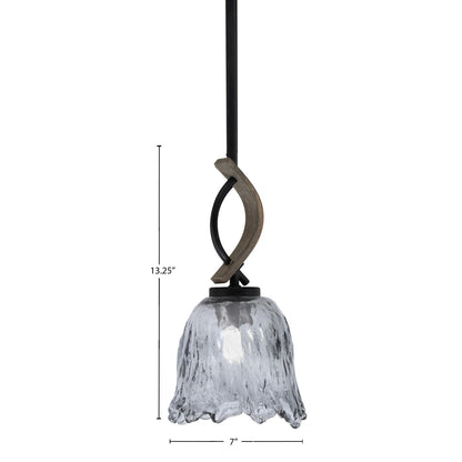 Toltec Monterey 7in 1-Light Mini Pendant | Rustic Matte Black and Painted Distressed Wood-look Metal with Smoke Lava Glass | Model 2901-MBDW-4232
