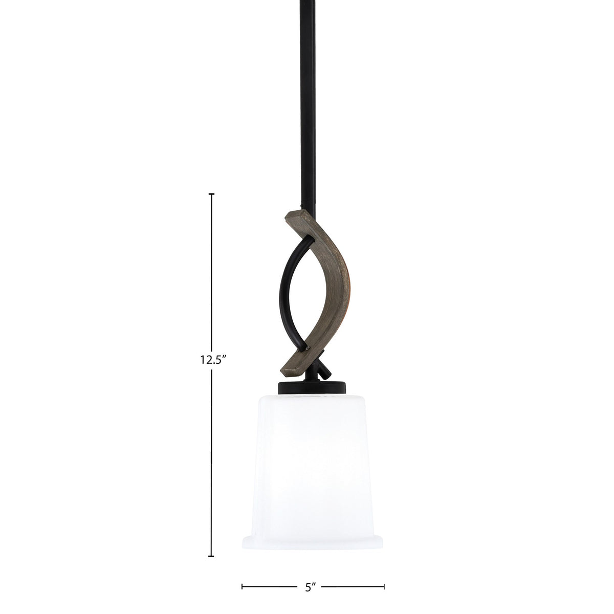 Toltec Monterey 5in 1-Light Mini Pendant | Matte Black and Distressed Wood-look Metal with White Opal Glass | Kitchen Island | Model 2901-MBDW-5031