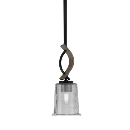 Toltec Monterey 5in 1-Light Mini Pendant | Matte Black and Distressed Wood-look Metal with Smoke Bubble Glass | Kitchen Island | Model 2901-MBDW-5032