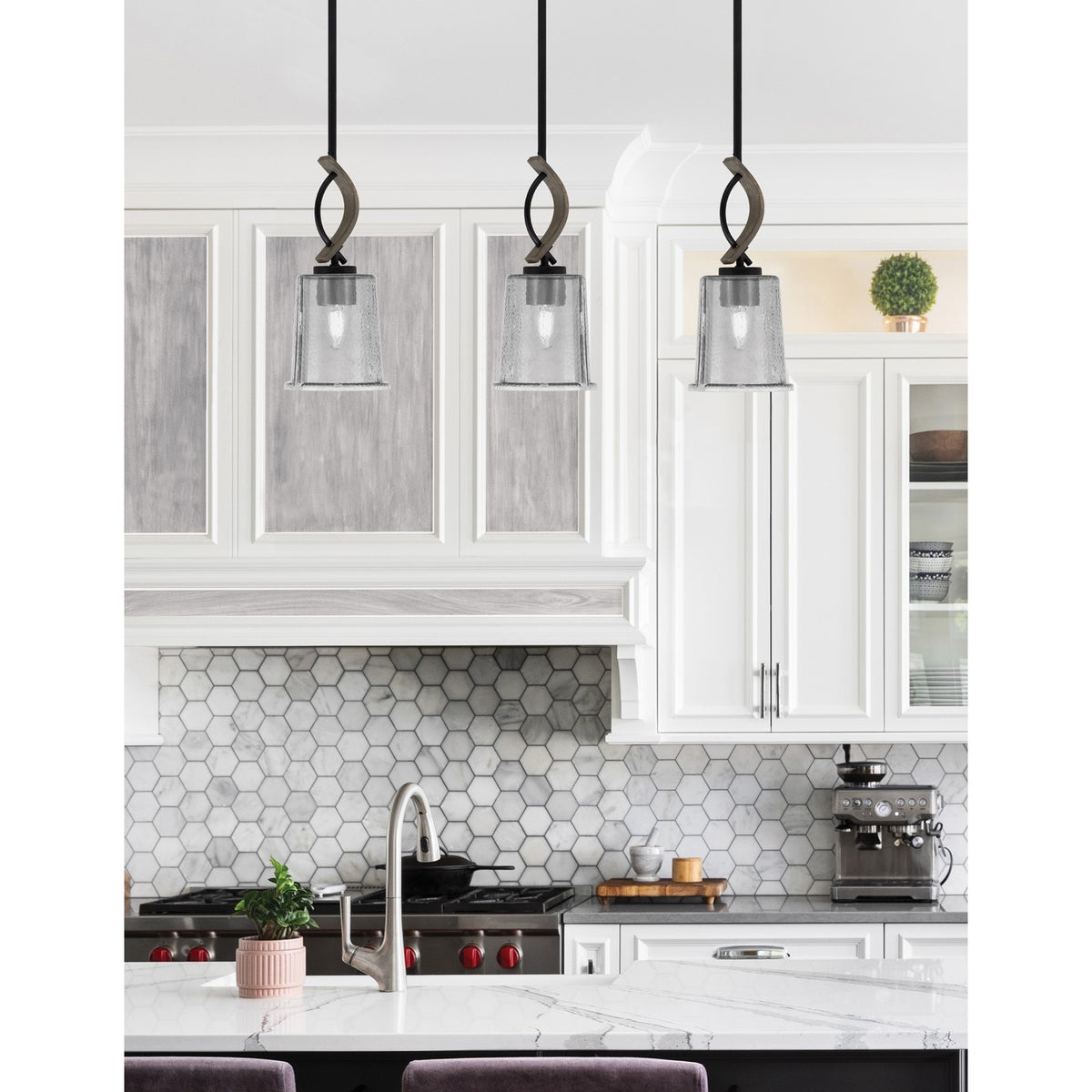 Toltec Monterey 5in 1-Light Mini Pendant | Matte Black and Distressed Wood-look Metal with Smoke Bubble Glass | Kitchen Island | Model 2901-MBDW-5032