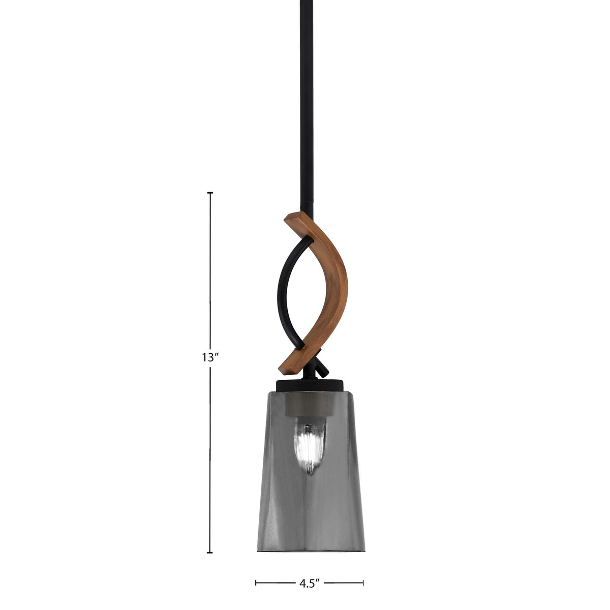 Toltec Monterey 4.5in 1-Light Mini Pendant | Rustic Matte Black and Painted Wood-look Metal with Smoke Bubble Glass | Kitchen | Model 2901-MBWG-262
