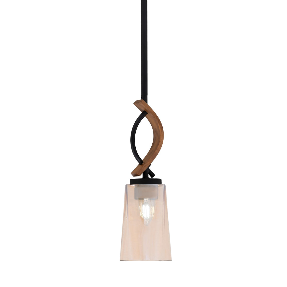 Toltec Monterey 4.5in 1-Light Mini Pendant | Rustic Matte Black and Painted Wood-look Metal with Amber Gradient Glass | Kitchen | Model 2901-MBWG-263